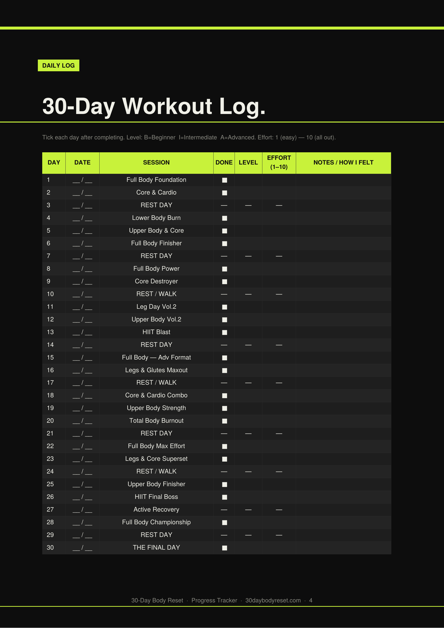 30-day progress log